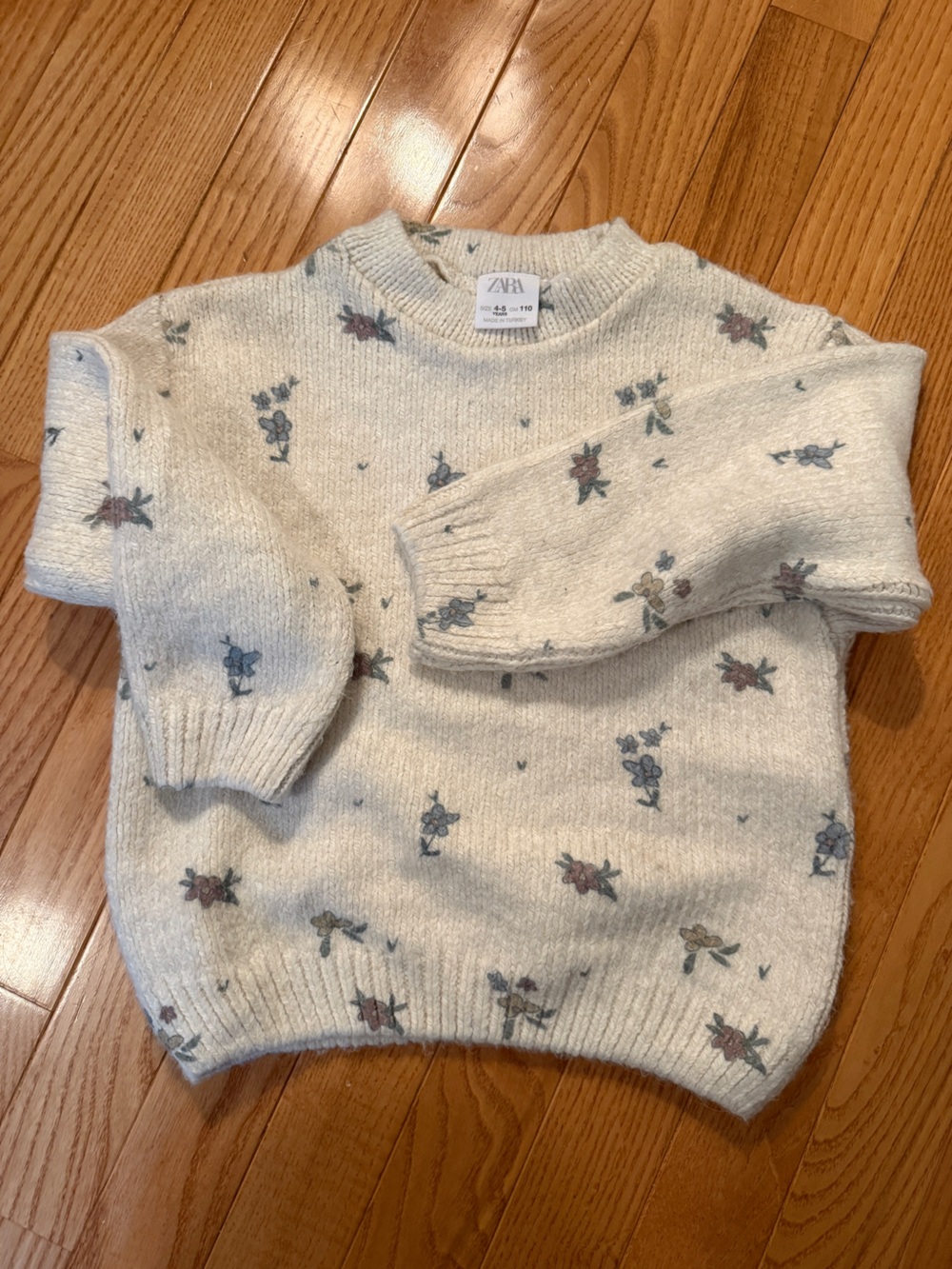 Zara Kids Cream Sweater with Blue and Rose Floral Print